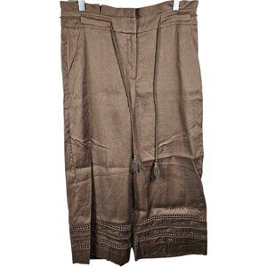 White House Black Market Pants Brown Linen Blend Classic Wide‎ Leg Size 6